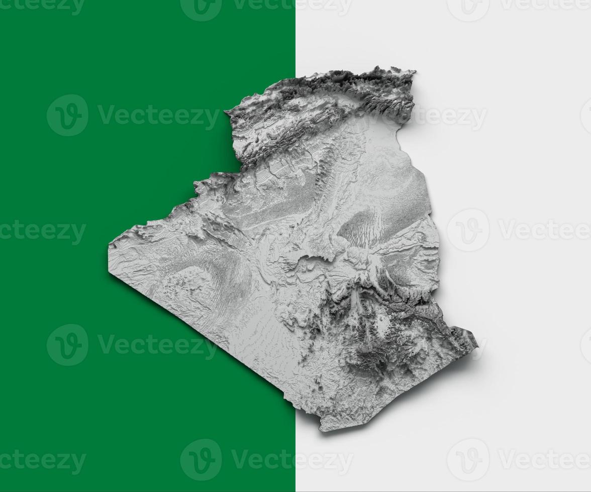 Algeria Map Shaded relief Color Height map on isolated Background 3d illustration photo