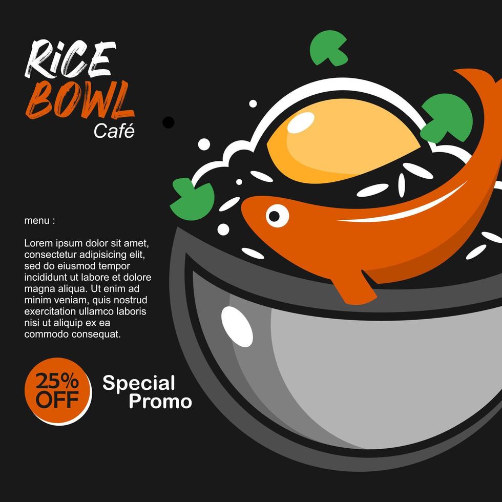 rice bowl poster dish menu banner vector