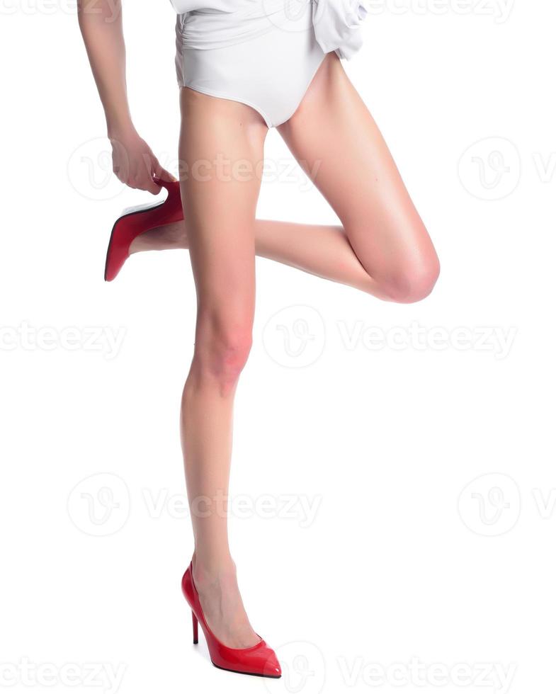 female model with beautiful legs on high hills photo