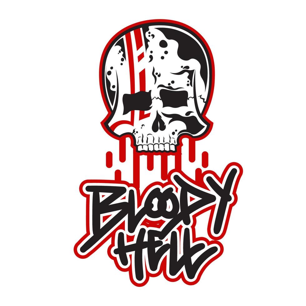 Skull Head with Bloody Hell Tagline for Apparel Design especially for T shirt, jacket, hoodie, sweater or anything vector
