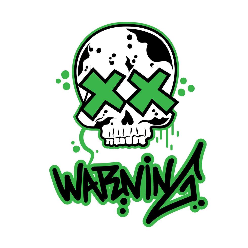 Skull Head With x eyes and Warning Tagline for Apparel Design especially for T shirt, jacket, hoodie, sweater or anything vector