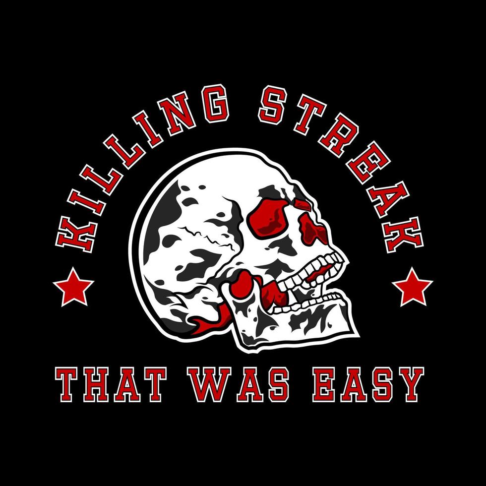 Skull with Red Eyes with Killing Streak Tagline and That was easy Tagline for Apparel Design especially for bike club jacket, T shirt, hoodie, sweater or anything vector