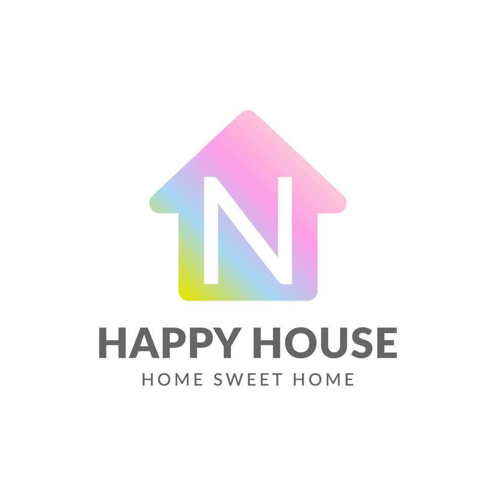 diseño de logotipo de vector de casa feliz letra n