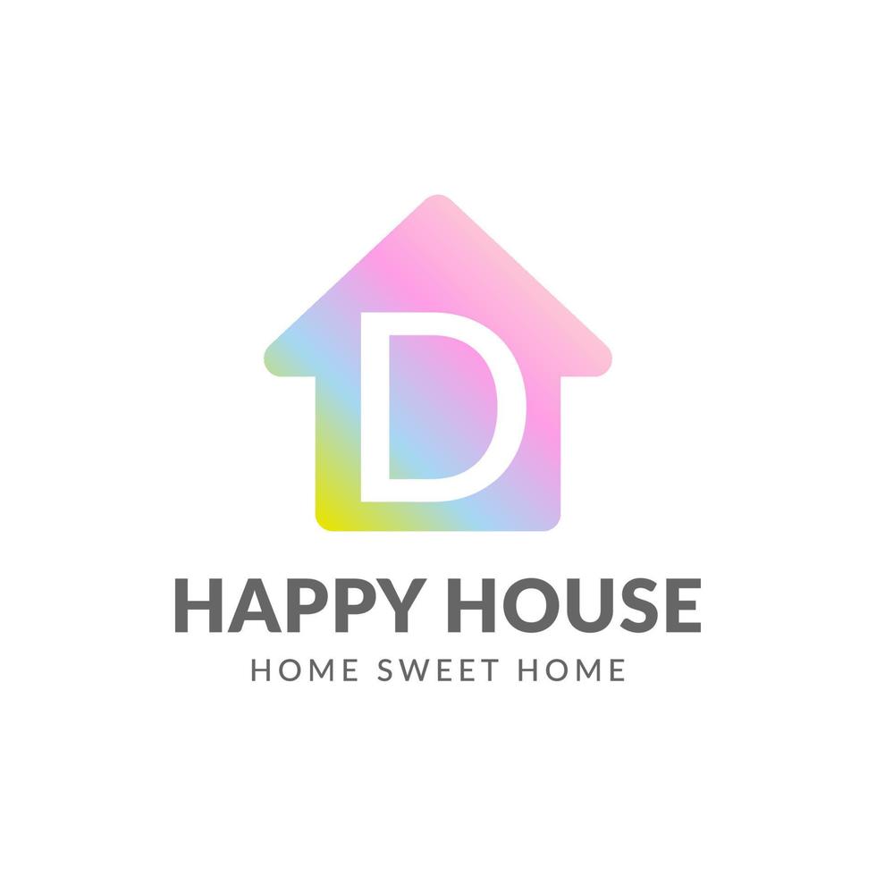 letter D happy house vector logo design