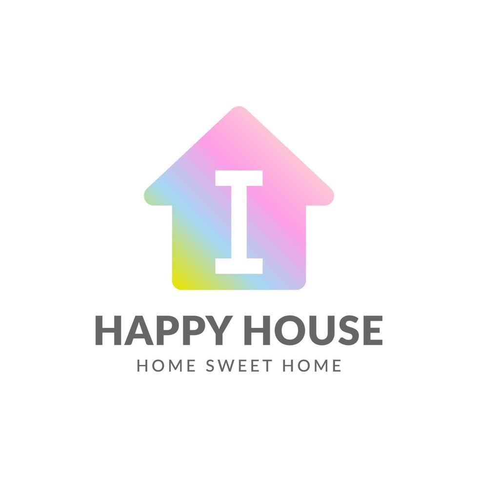 diseño de logotipo de vector de casa feliz de letra i
