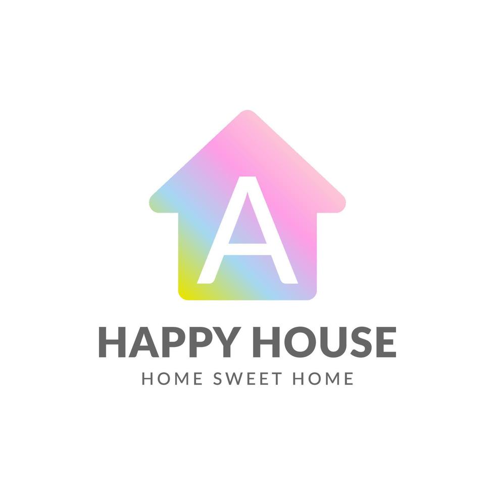 letra un diseño de logotipo de vector de casa feliz