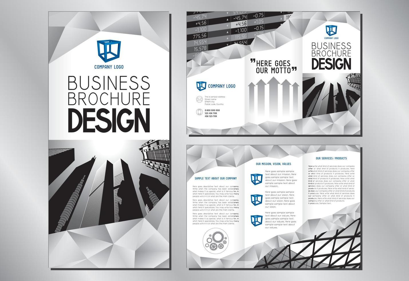 Business Trifold Brochure Template with Office Buildings vector