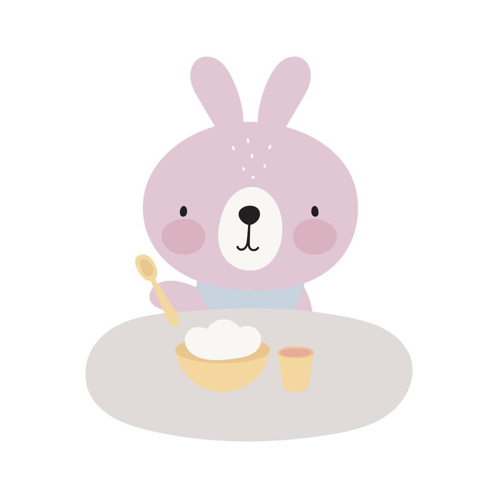 Cute Rabbit is eating. Vector illustration. For kids stuff, card, posters, banners, children books, printing on the pack, printing on clothes, fabric, wallpaper, textile.