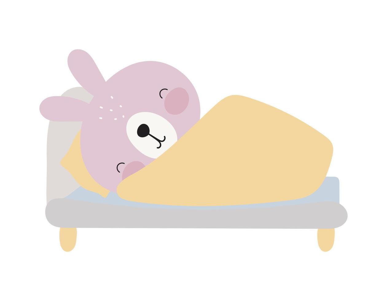 Cute Rabbit is sleeping. Vector illustration. For kids stuff, card, posters, banners, children books, printing on the pack, printing on clothes, fabric, wallpaper, textile.
