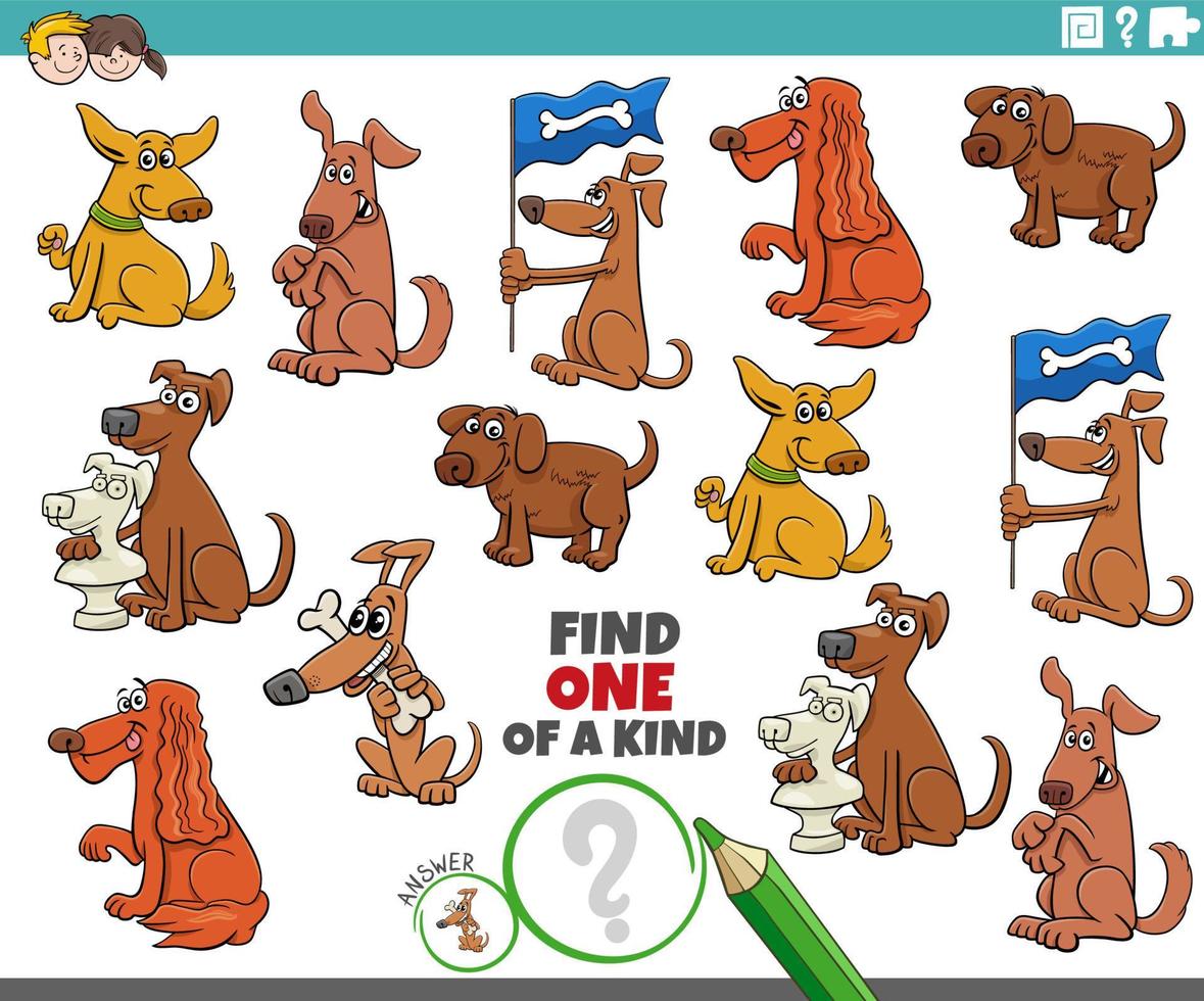 one of a kind activity with funny cartoon dogs vector