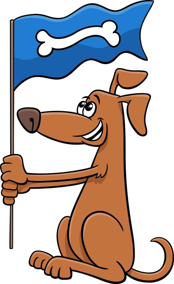 cartoon dog animal character with dog bone on the flag vector