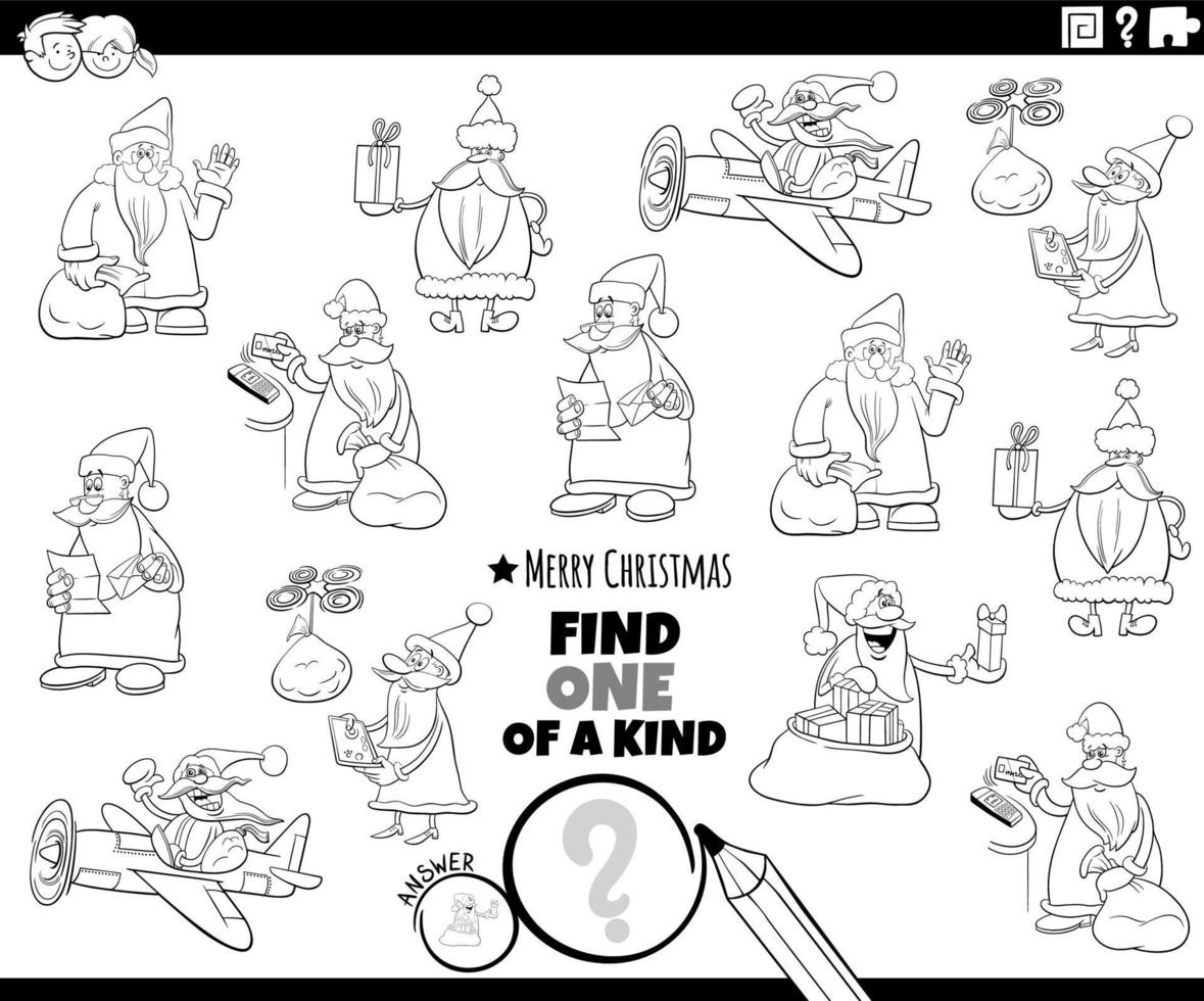 one of a kind game with Santa Clauses coloring page vector