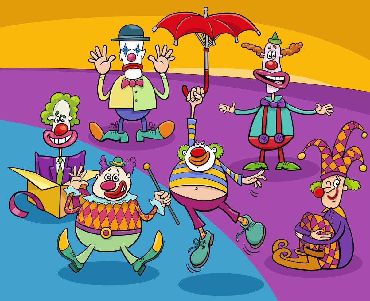 cartoon funny clowns and comedians characters group vector