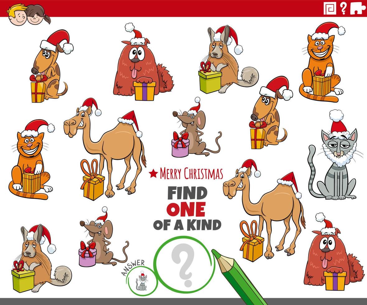 one of a kind game with animals on Christmas time vector