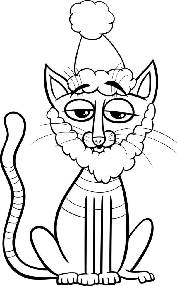 gato de dibujos animados con barba en navidad página para colorear vector