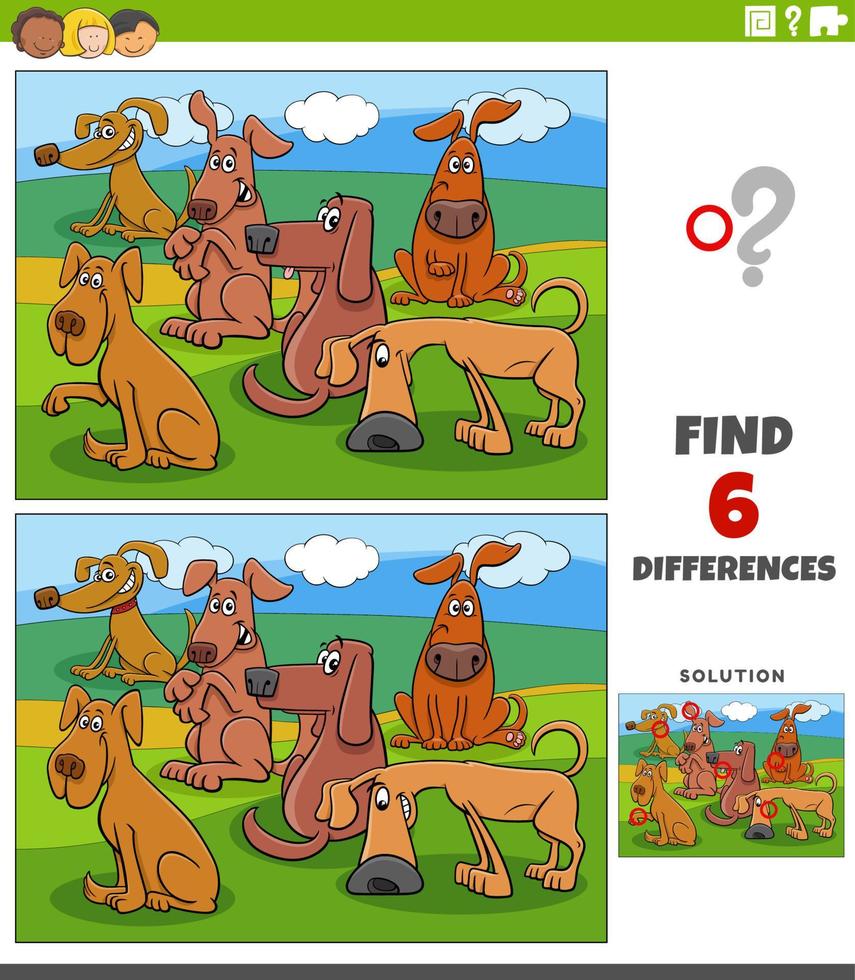 differences game with cartoon dogs animal characters vector