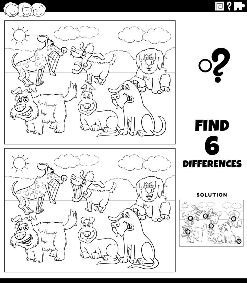 differences game with cartoon dogs coloring page vector