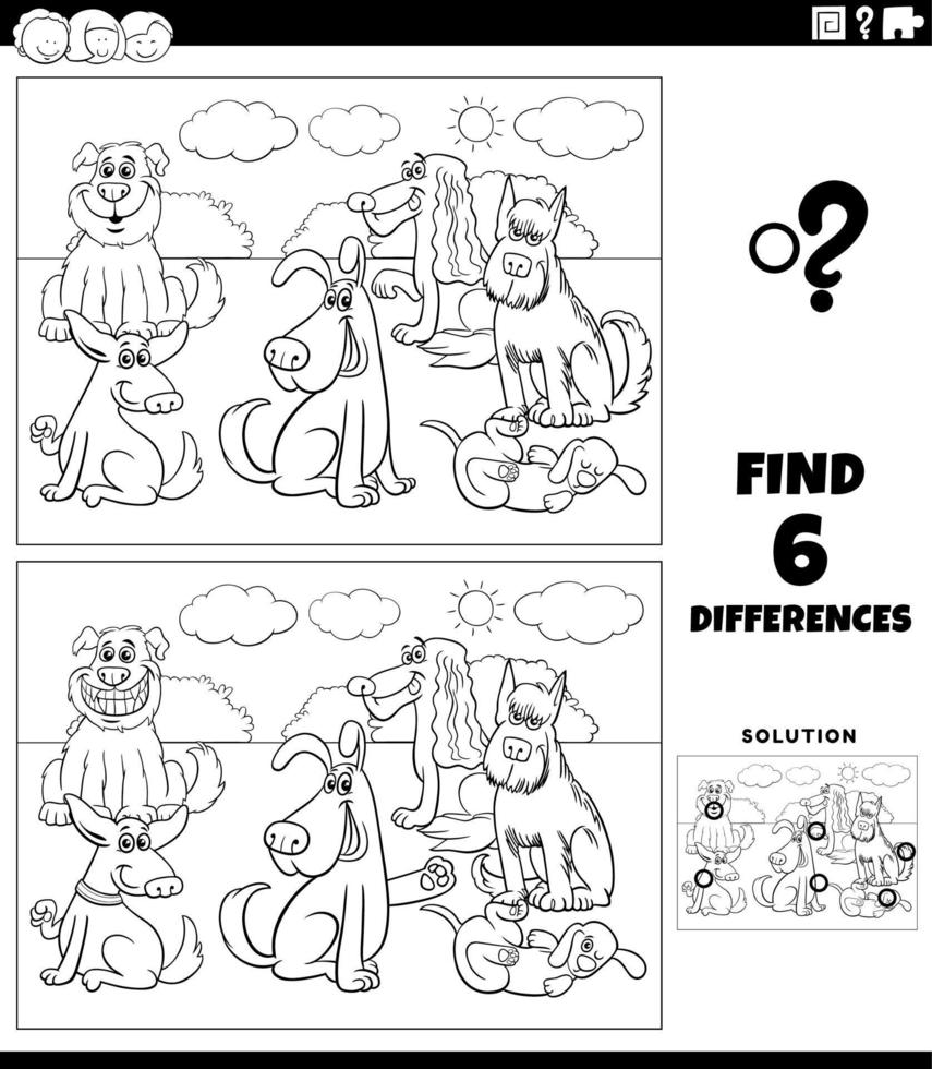 differences game with cartoon dogs coloring page vector