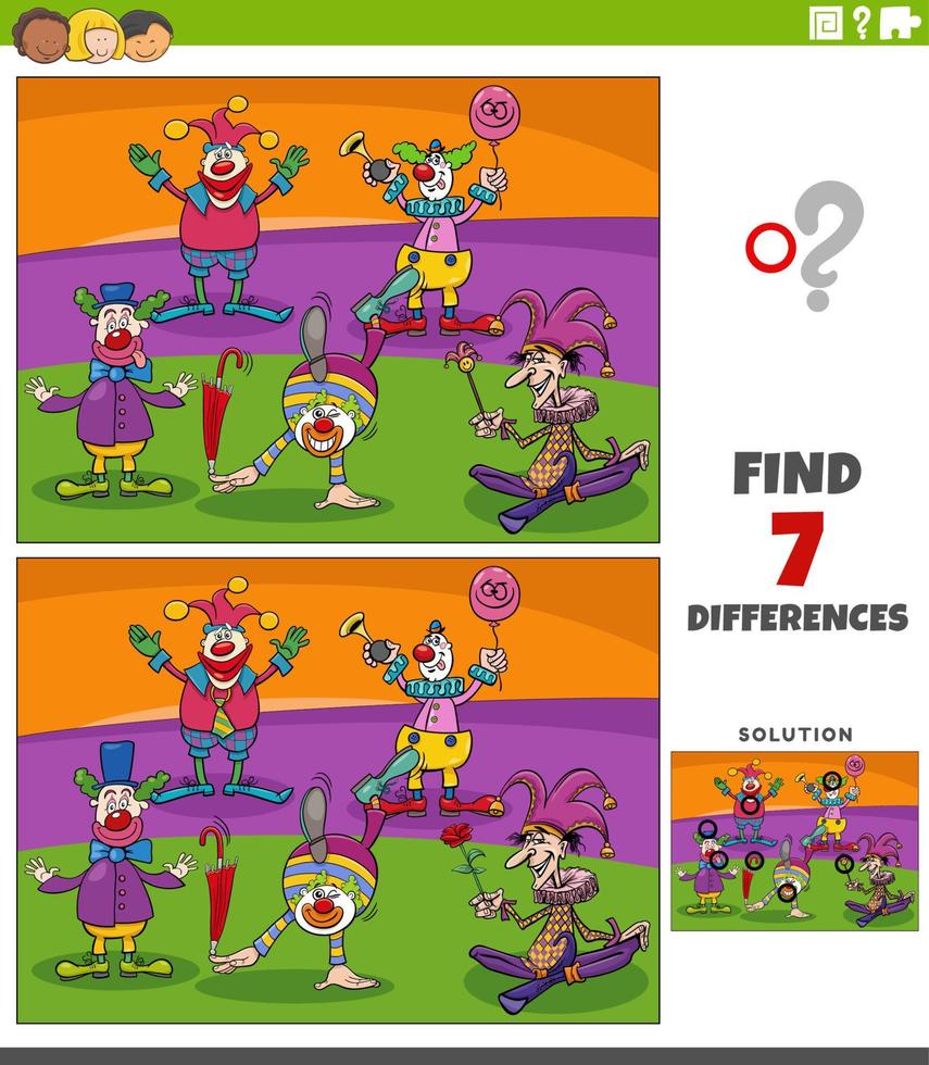 differences task with cartoon clowns characters vector