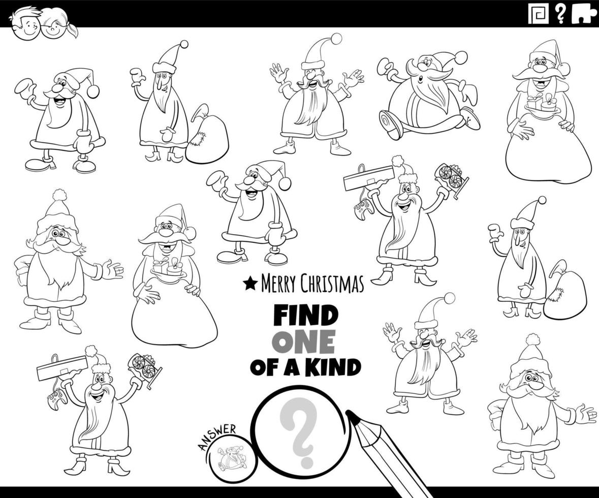 one of a kind game with Santa Clauses coloring page vector