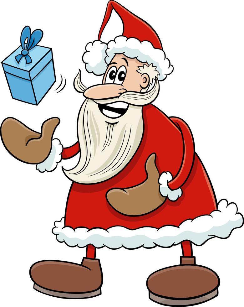 personaje de dibujos animados de santa claus con regalo de navidad vector