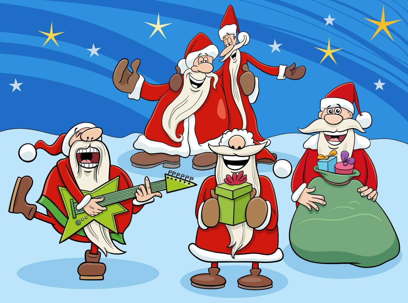 cartoon Santa Clauses characters on Christmas time vector