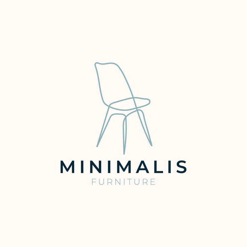 Simple minimalist chair line art furniture interior logo design with flat vector graphics