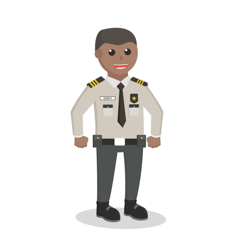 oficial africano de seguridad pose de pie personaje de diseño sobre fondo blanco vector