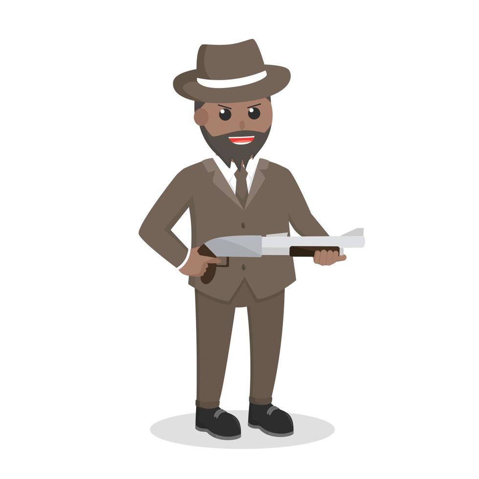 mafia african action holding shotgun design character on white background vector
