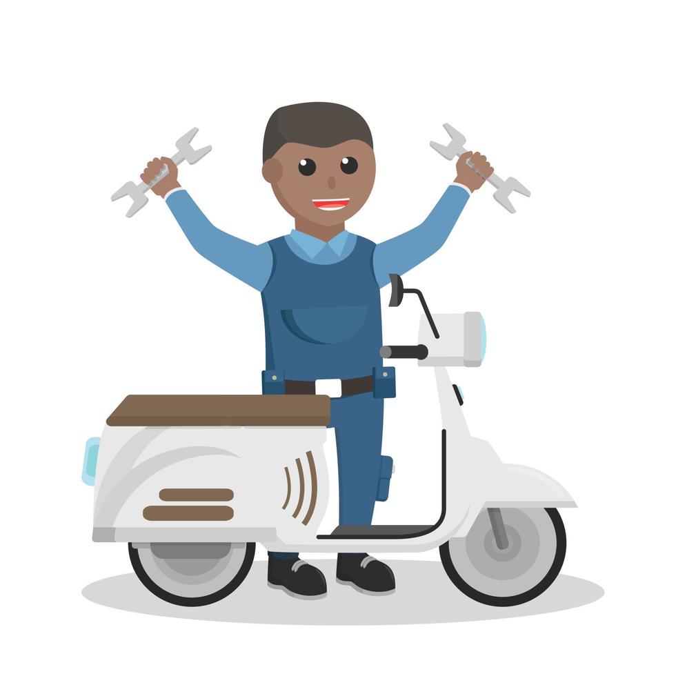 mechanic african repair motorcycle design character on white background vector