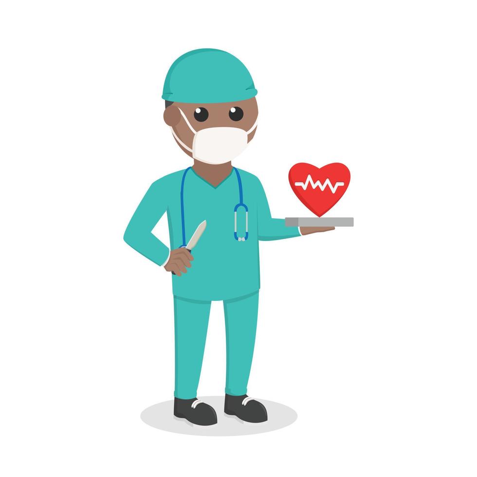 surgeon african with cardiac surgery concept design character on white background vector