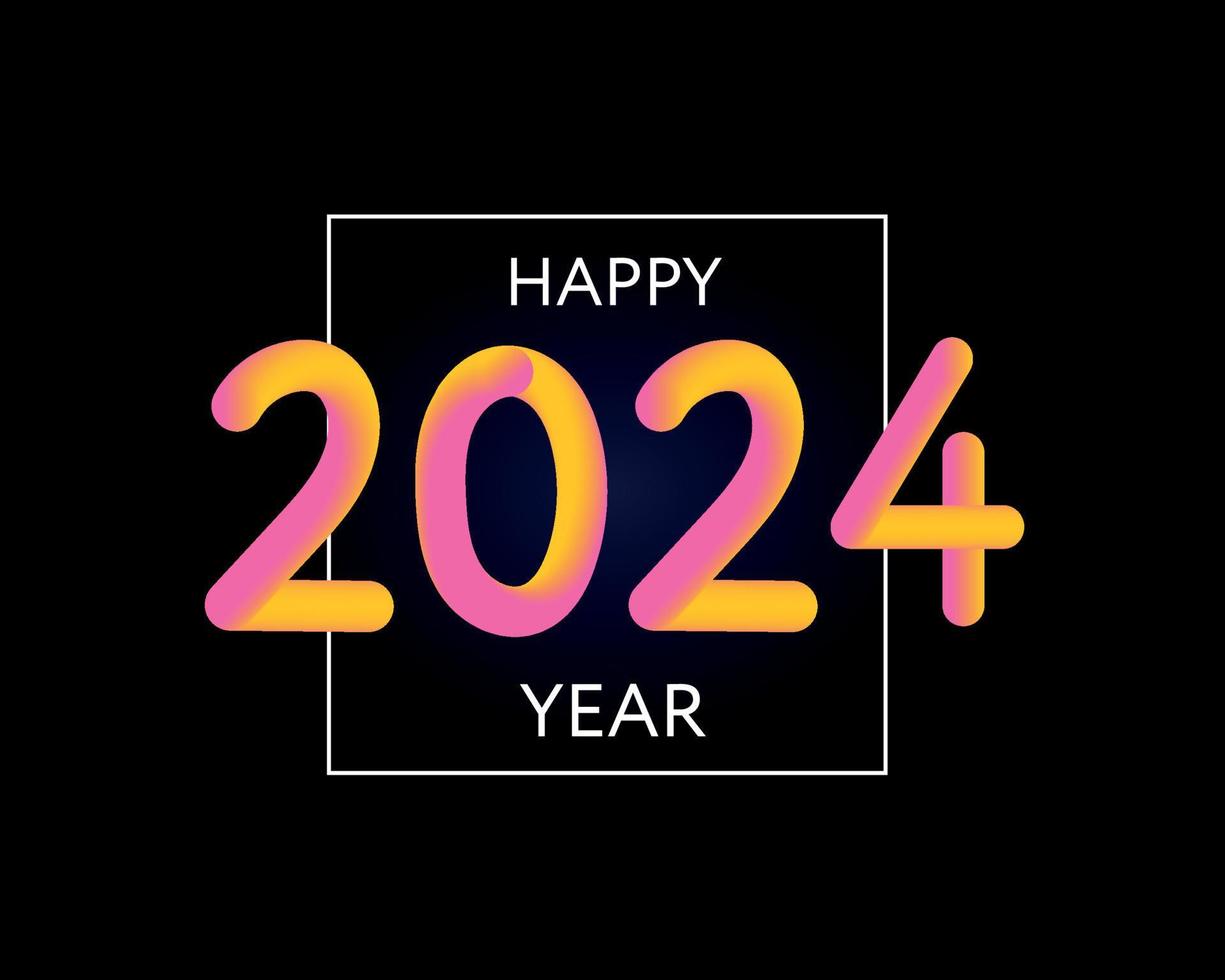 feliz año nuevo 2023 2024 futuro metaverso neón texto neón con efecto metálico, números y líneas de futurismo. tarjeta de felicitación vectorial, banner, cartel de felicitación ilustración 3d. electrónica moderna de moda vector