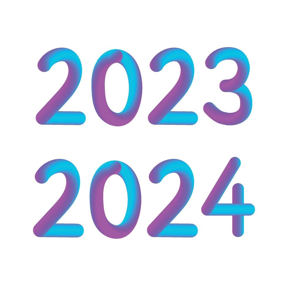 feliz año nuevo 2023 2024 futuro metaverso neón texto neón con efecto metálico, números y líneas de futurismo. tarjeta de felicitación vectorial, banner, cartel de felicitación ilustración 3d. electrónica moderna de moda vector