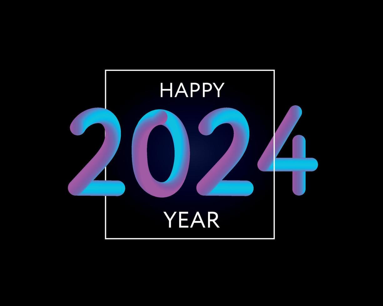 feliz año nuevo 2023 2024 futuro metaverso neón texto neón con efecto metálico, números y líneas de futurismo. tarjeta de felicitación vectorial, banner, cartel de felicitación ilustración 3d. electrónica moderna de moda vector