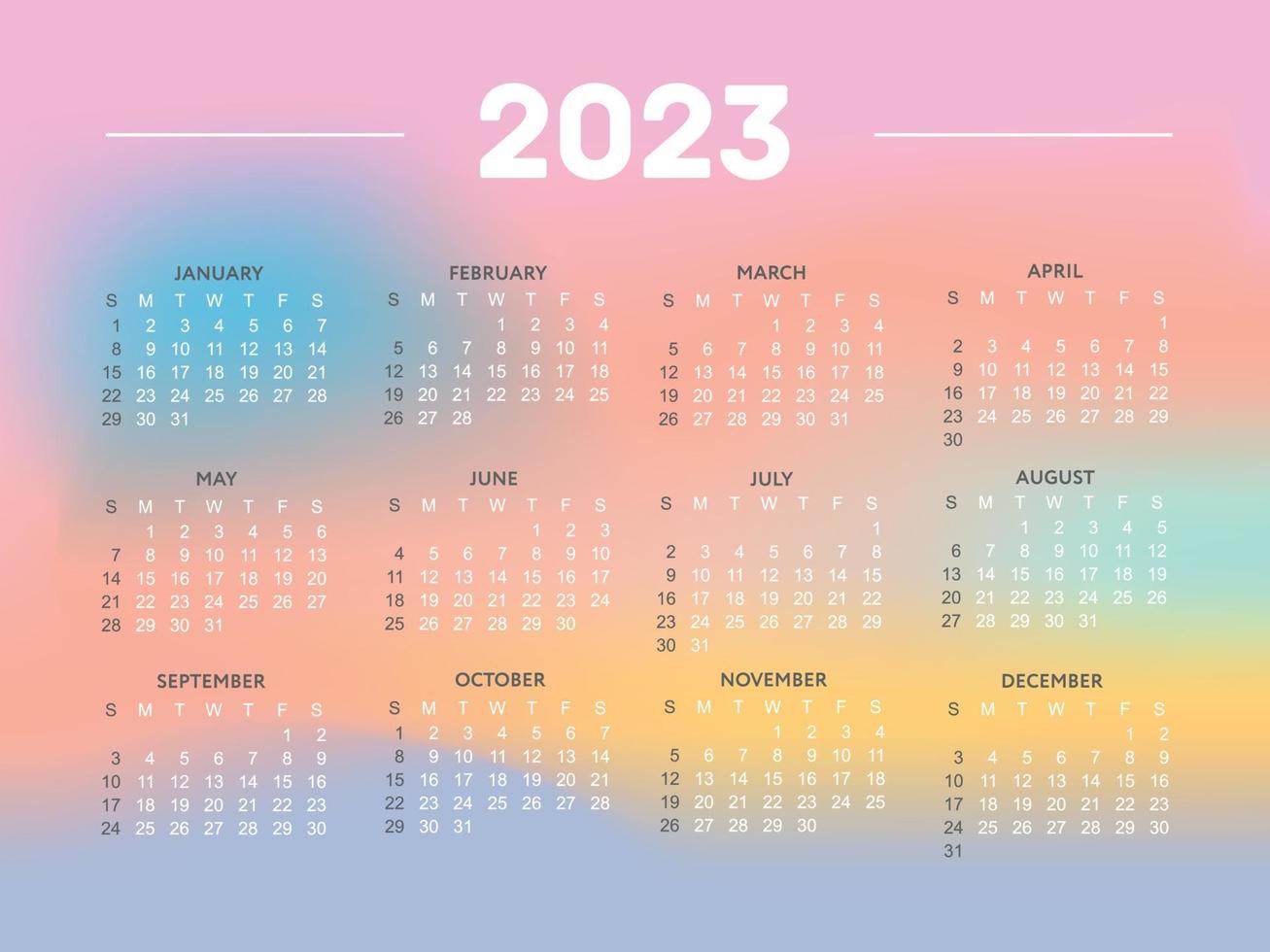 Ilustración vectorial del año calendario 2023. la semana comienza el domingo. plantilla de calendario de copos de nieve de navidad 2023. diseño de calendario el domingo en colores rojos. vector