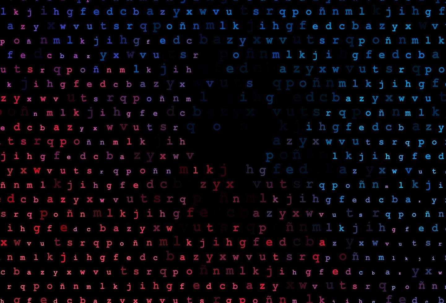 Dark blue, red vector background with signs of alphabet.