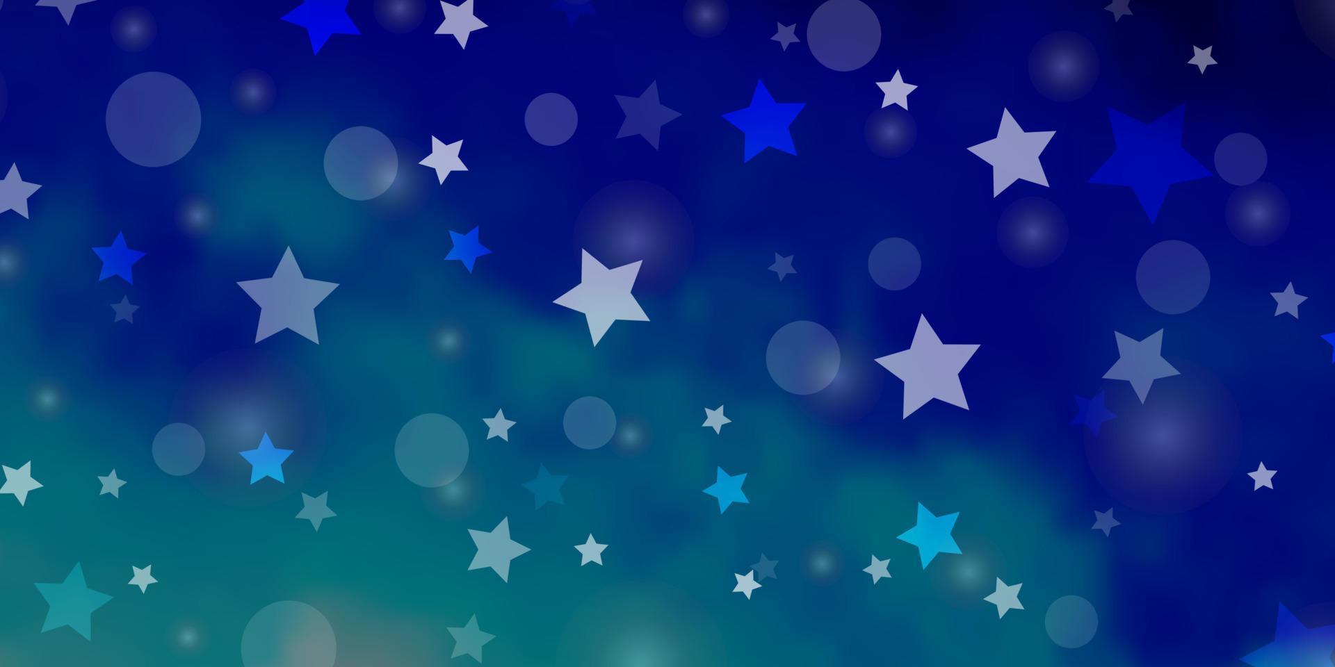 plantilla de vector azul claro con círculos, estrellas.