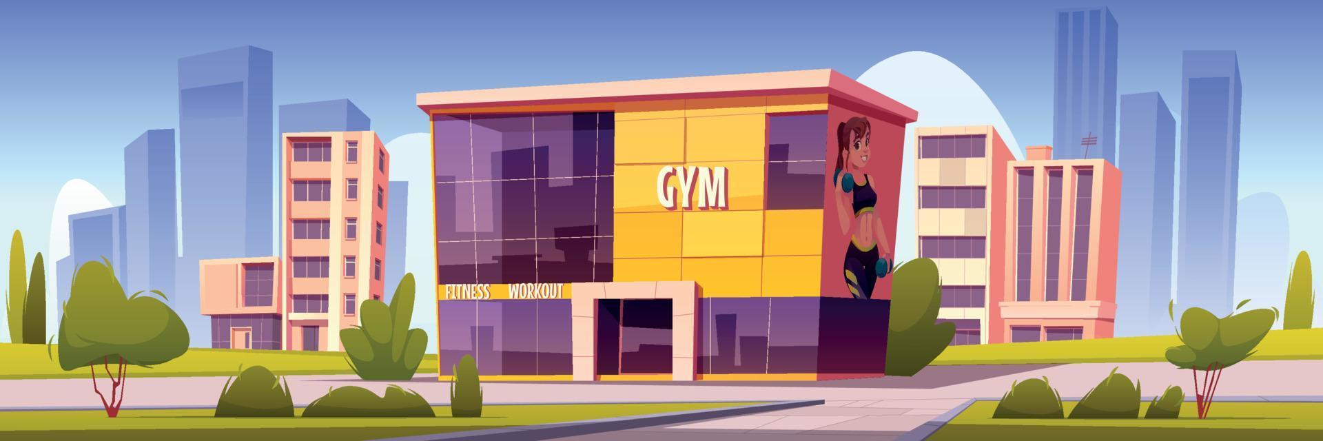 edificio de gimnasio, casa deportiva moderna en ciudad de verano vector