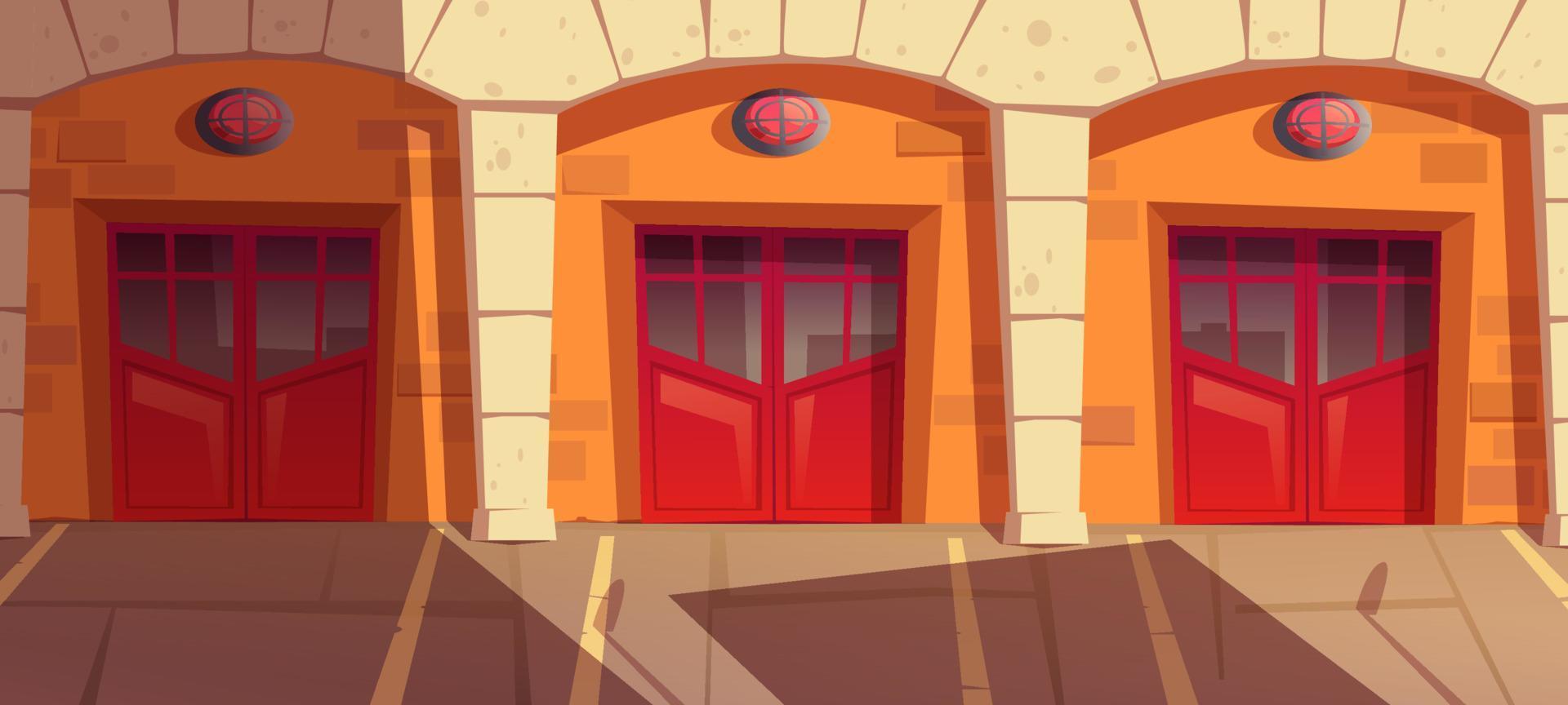 Fire station garage doors with signaling gates box vector