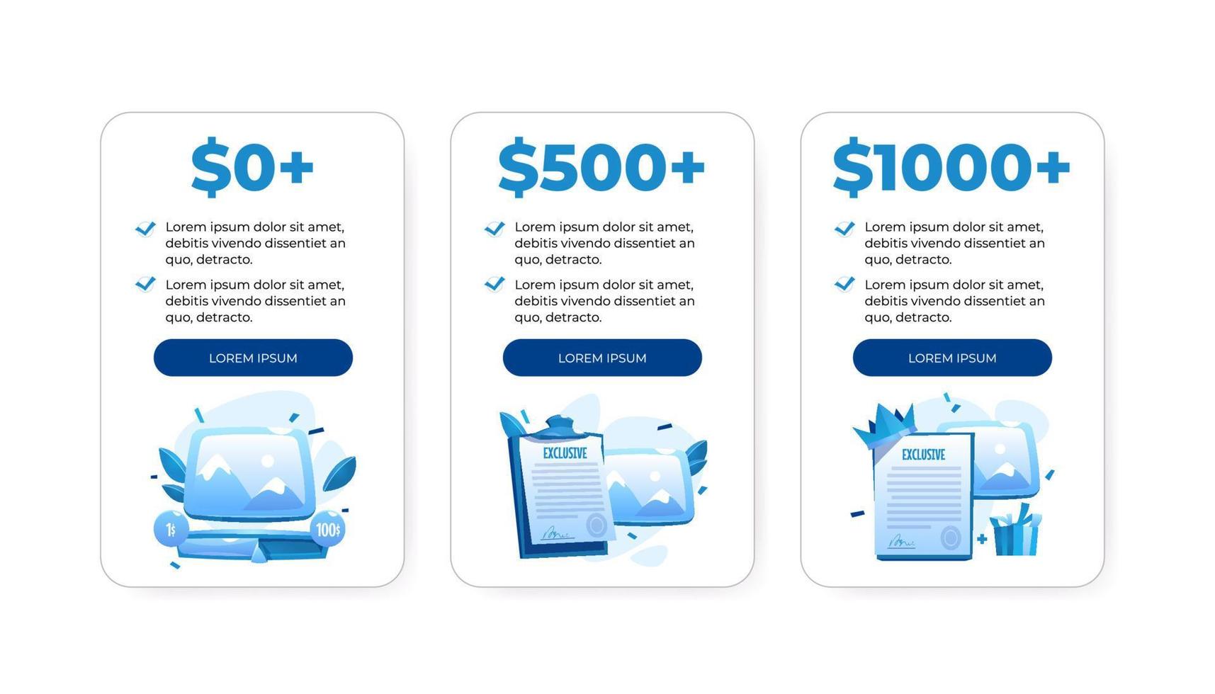 Price plan table, comparison charts with cost vector