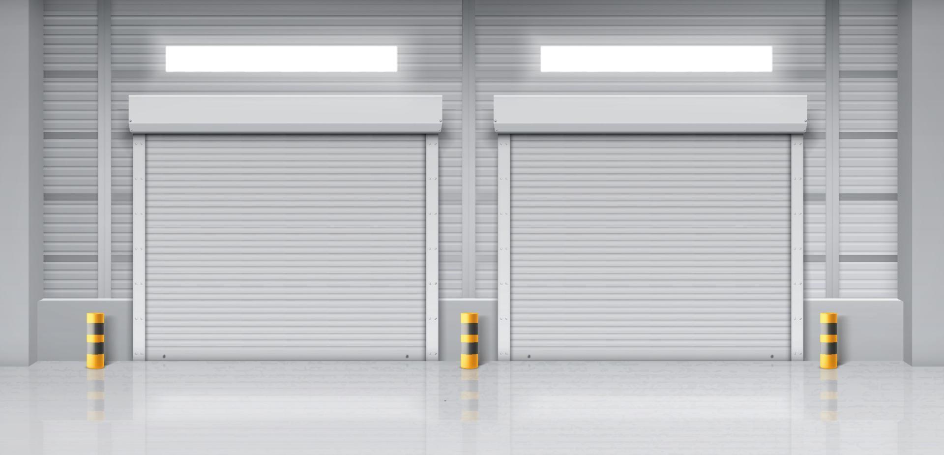 Warehouse interior with closed gates vector