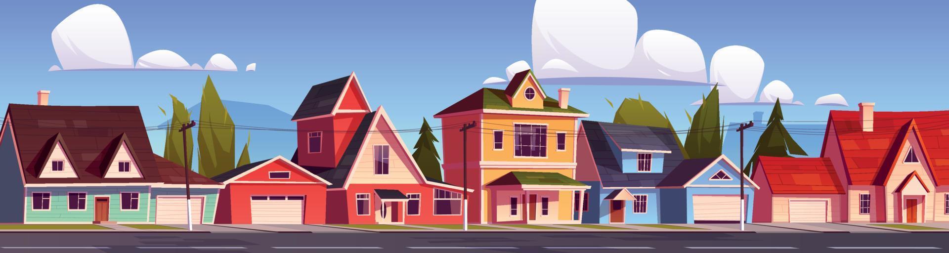 Suburb houses, suburban street with cottages. vector