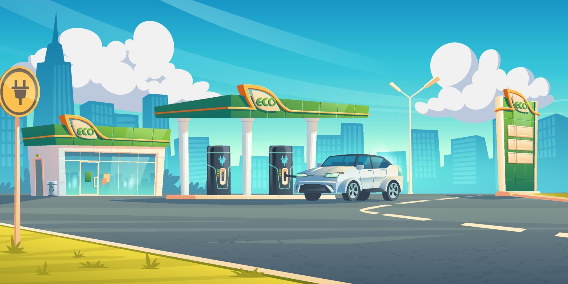 estación de recarga de coches eléctricos servicio de repostaje ev vector