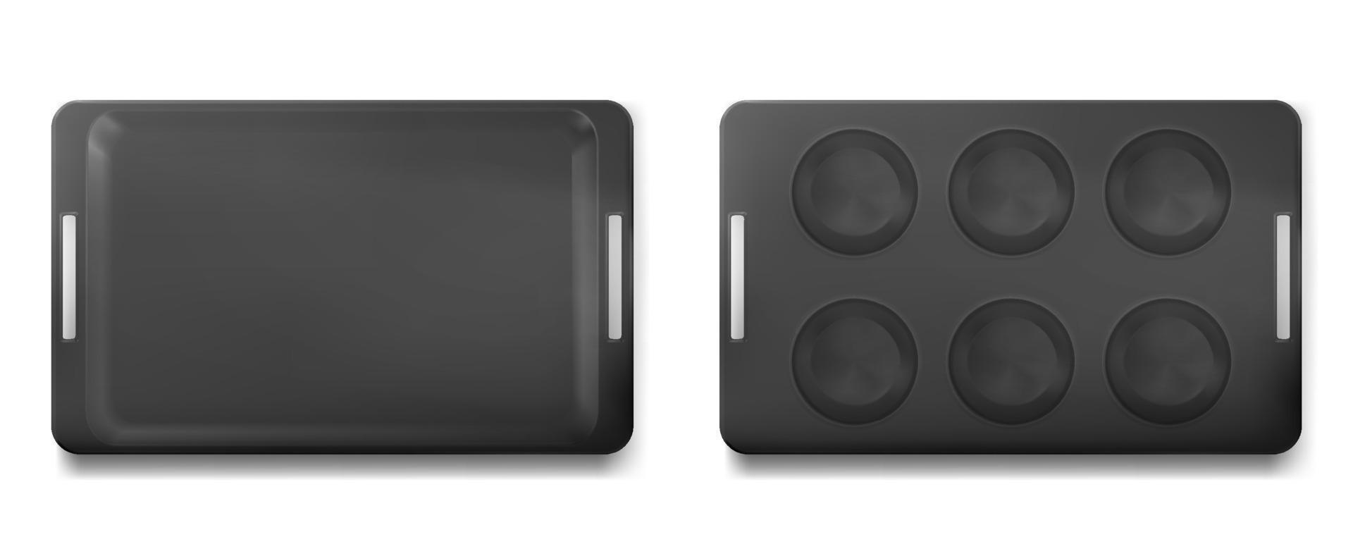 Empty tray for baking muffins top and bottom view vector