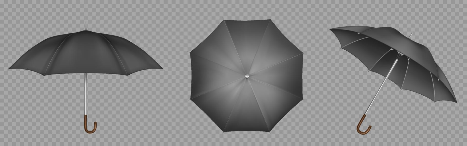 Black umbrella, parasol top, side and front view vector