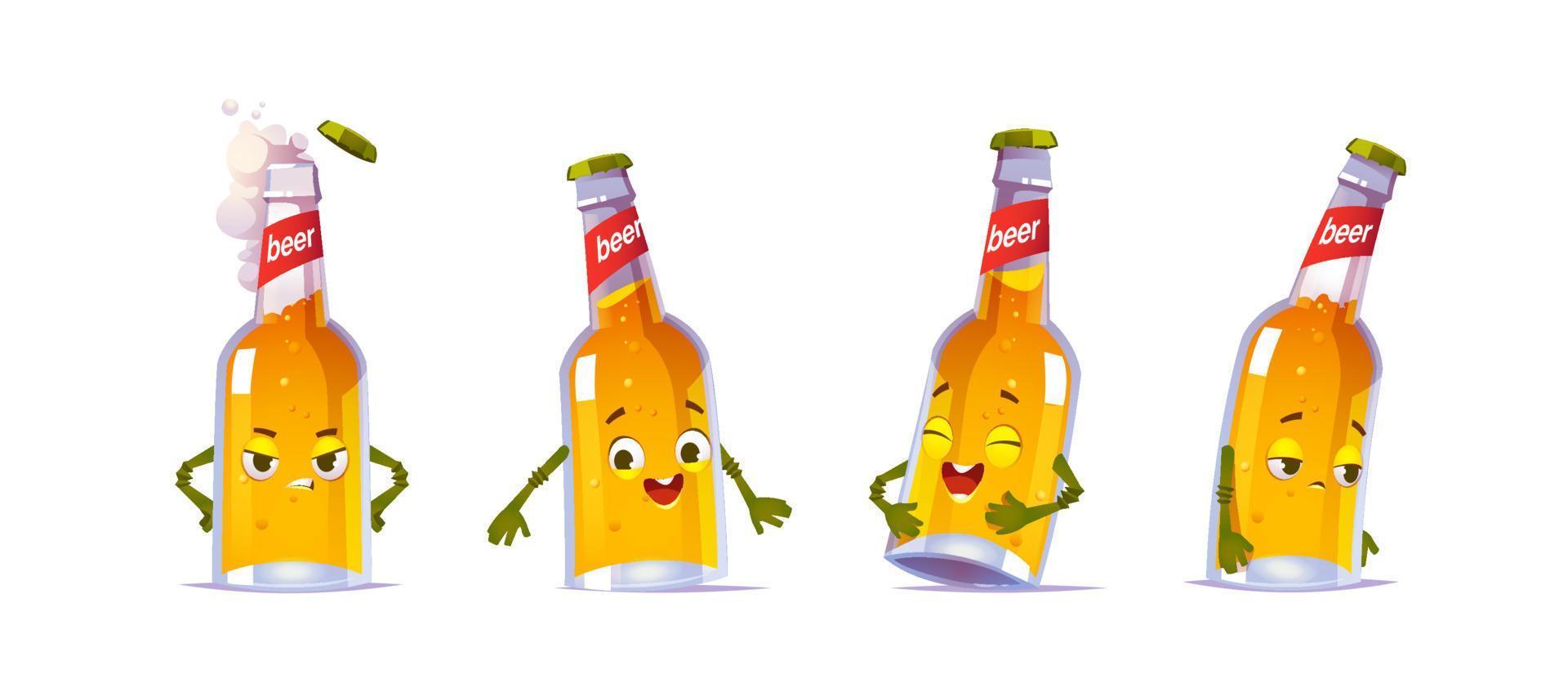 personaje de botella de cerveza, matraz de vidrio divertido kawai vector