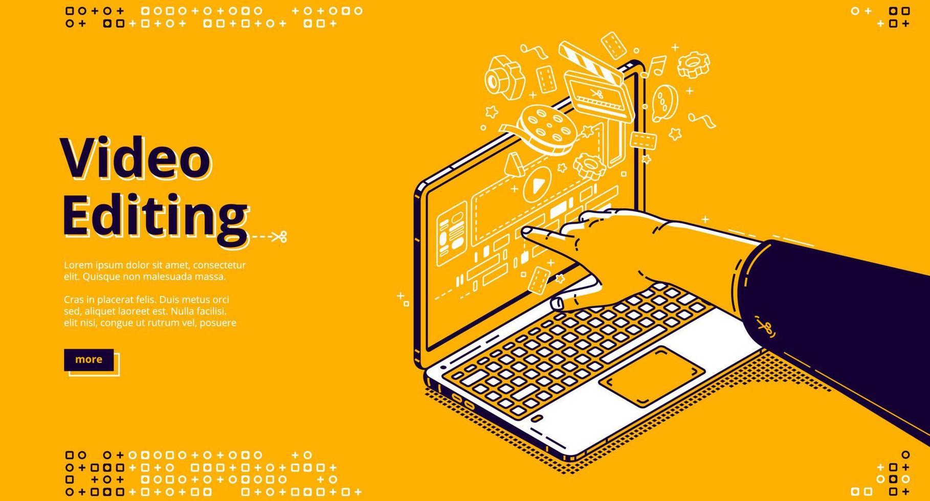 Video editing isometric landing page, movie making vector