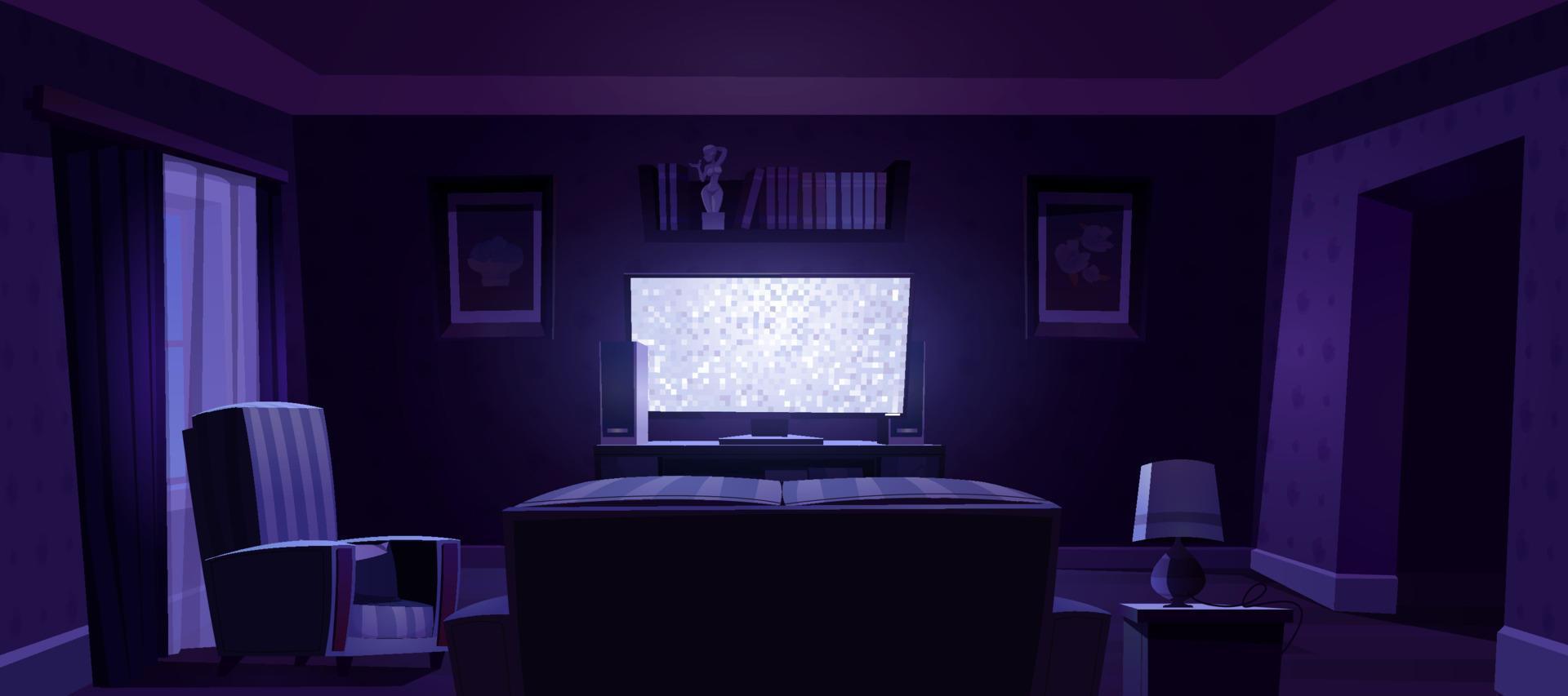 Living room with sofa and tv screen at night vector