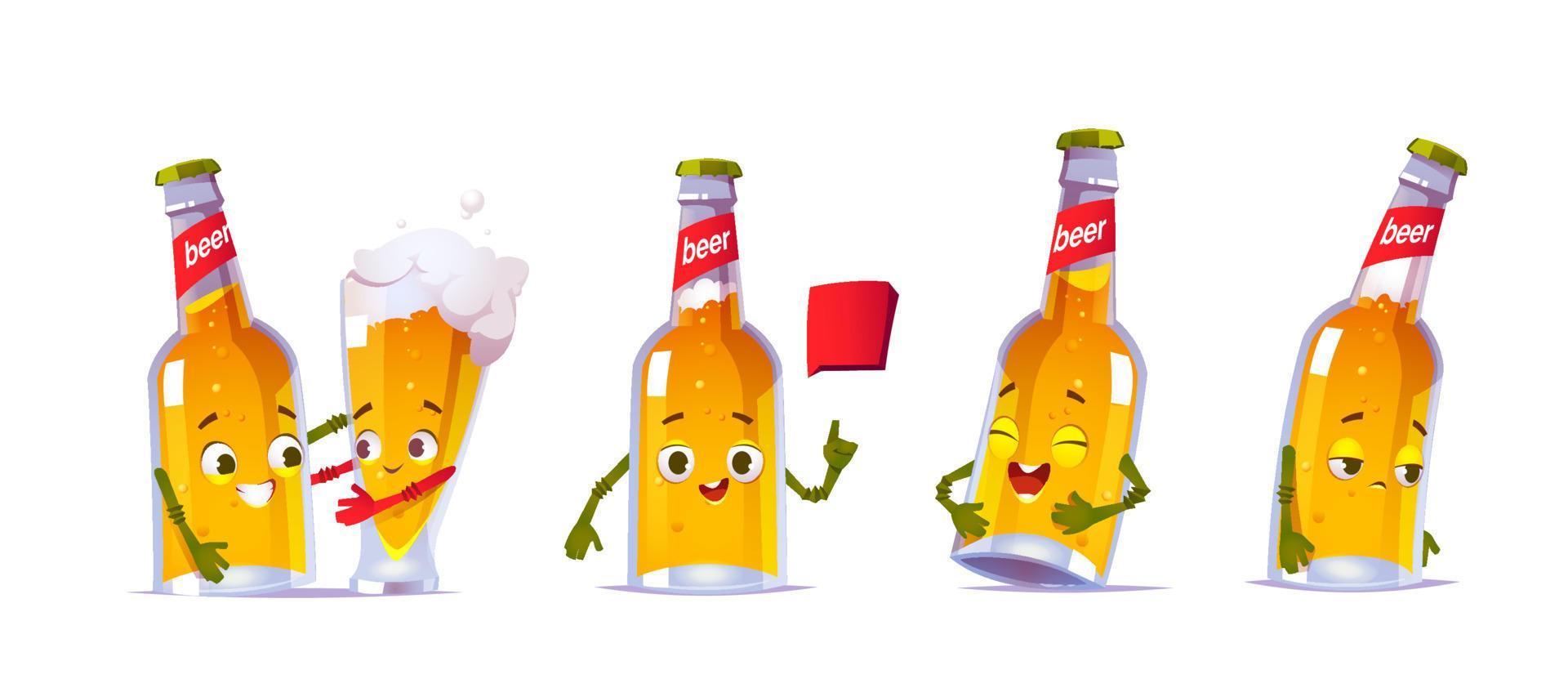 Cute beer bottle character with glass vector