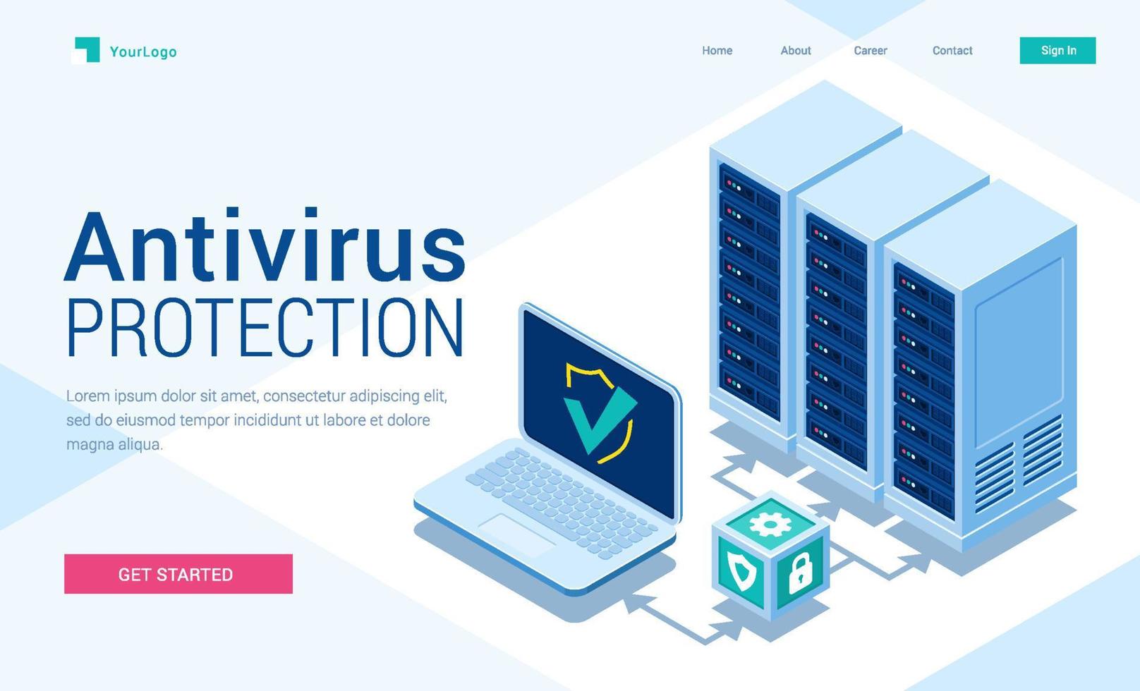 Antivirus protection isometric landing page banner vector